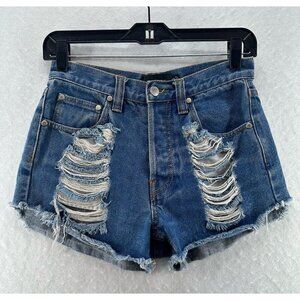 MINKPINK Shorts Womens Sz S Cut-Off Midrise Distressed Medium Washed Denim Blue